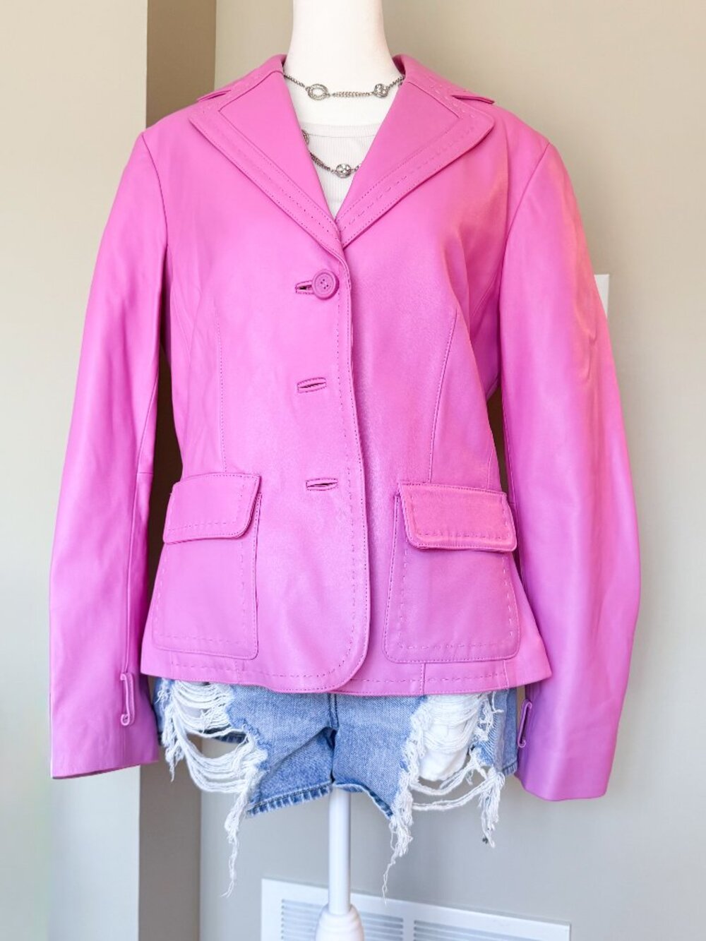Liz Claiborne Genuine Leather Jacket Vibrant Pink - Size 12